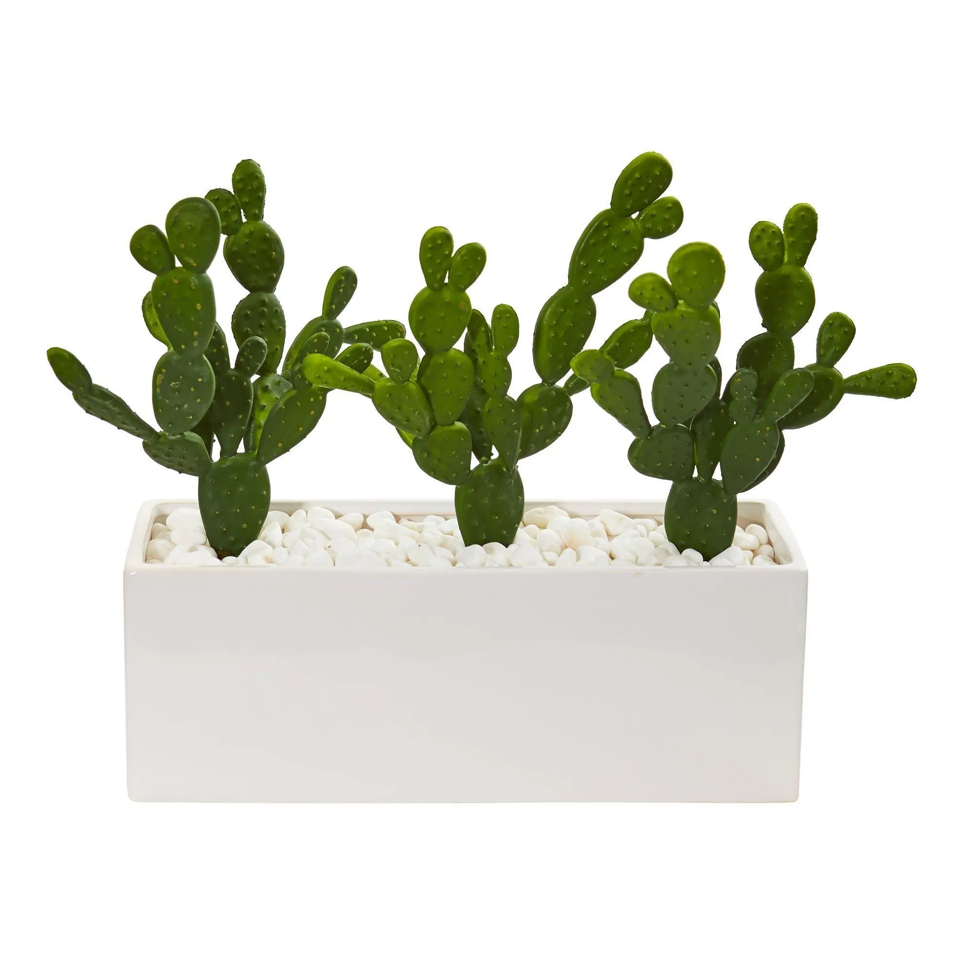 11” Cactus Succulent Artificial Plant in Glazed White Vase