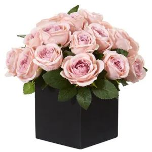 11" Rose Artificial Arrangement in Black Vase