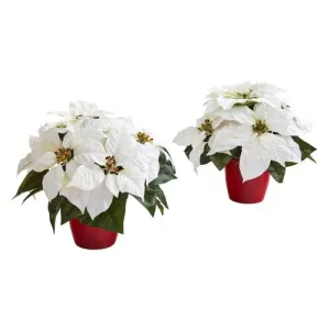 12" Poinsettia Artificial Plant in Red Planter (Set of 2)