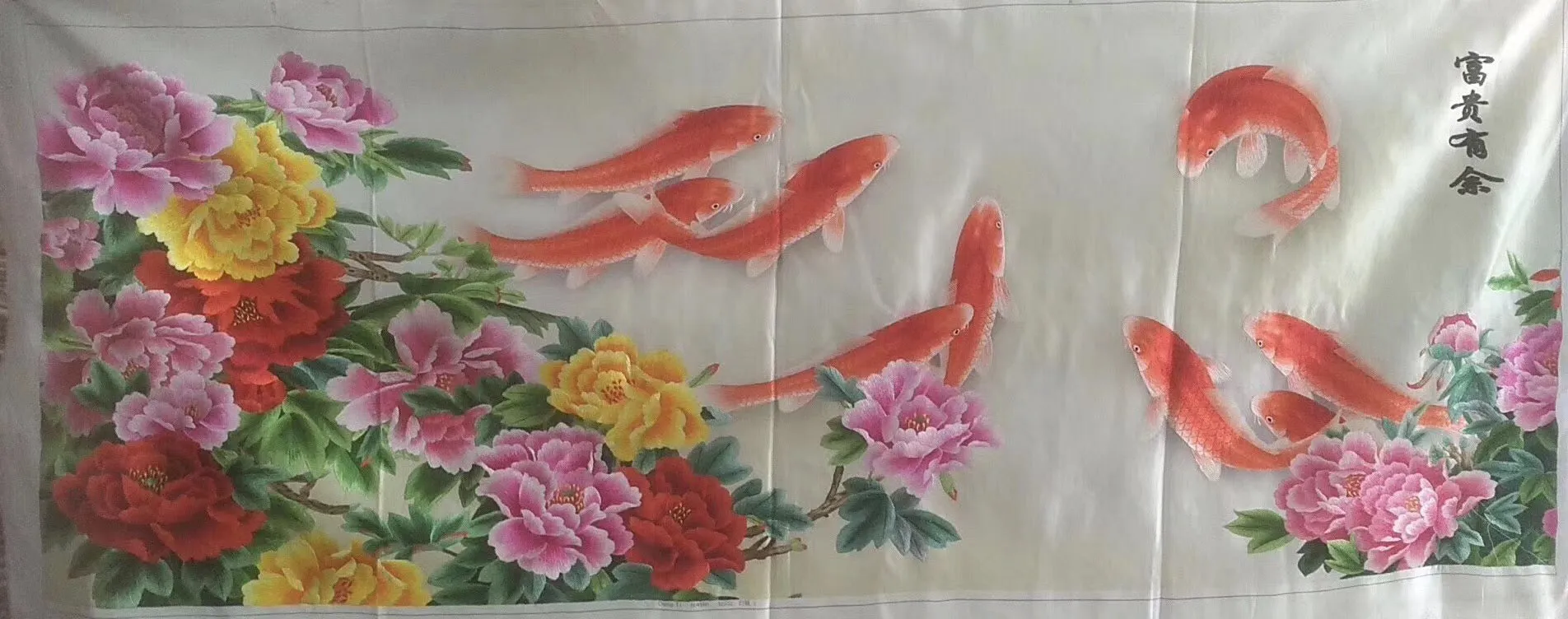 161218 100%Hand Embroidered Silk Suzhou Embroidery Art:peony peacock fishes 160cm