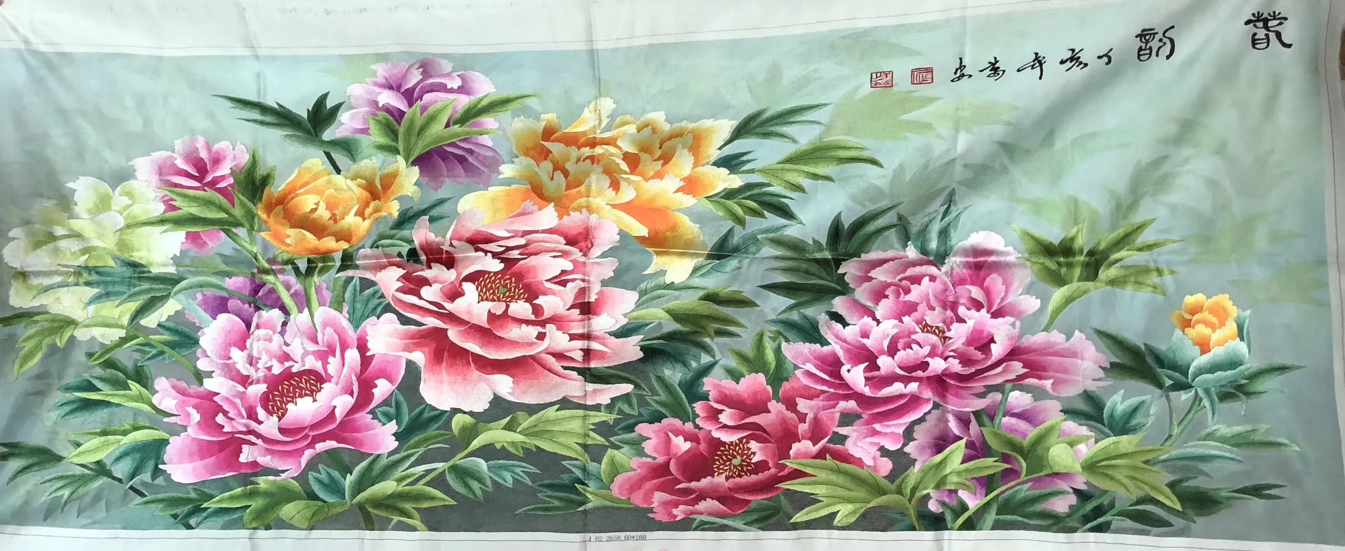 161218 100%Hand Embroidered Silk Suzhou Embroidery Art:peony peacock fishes 160cm