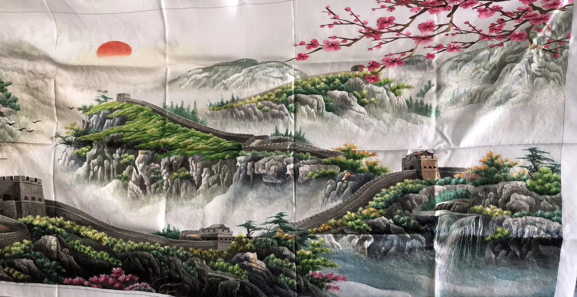 161218 Big size Hand Suzhou Embroidery Art:mountain Great Wall landscape 270cm