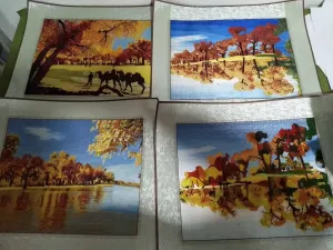 161218 Chinese brocade mounted Imitation Su Embroidery:trees lake landscape 1piece