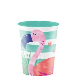 16oz Flamingo Striped Party Cups - Green & White