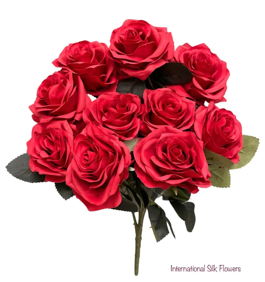 18" Silk Open Rose Bush ( AN10004-Pure Red )