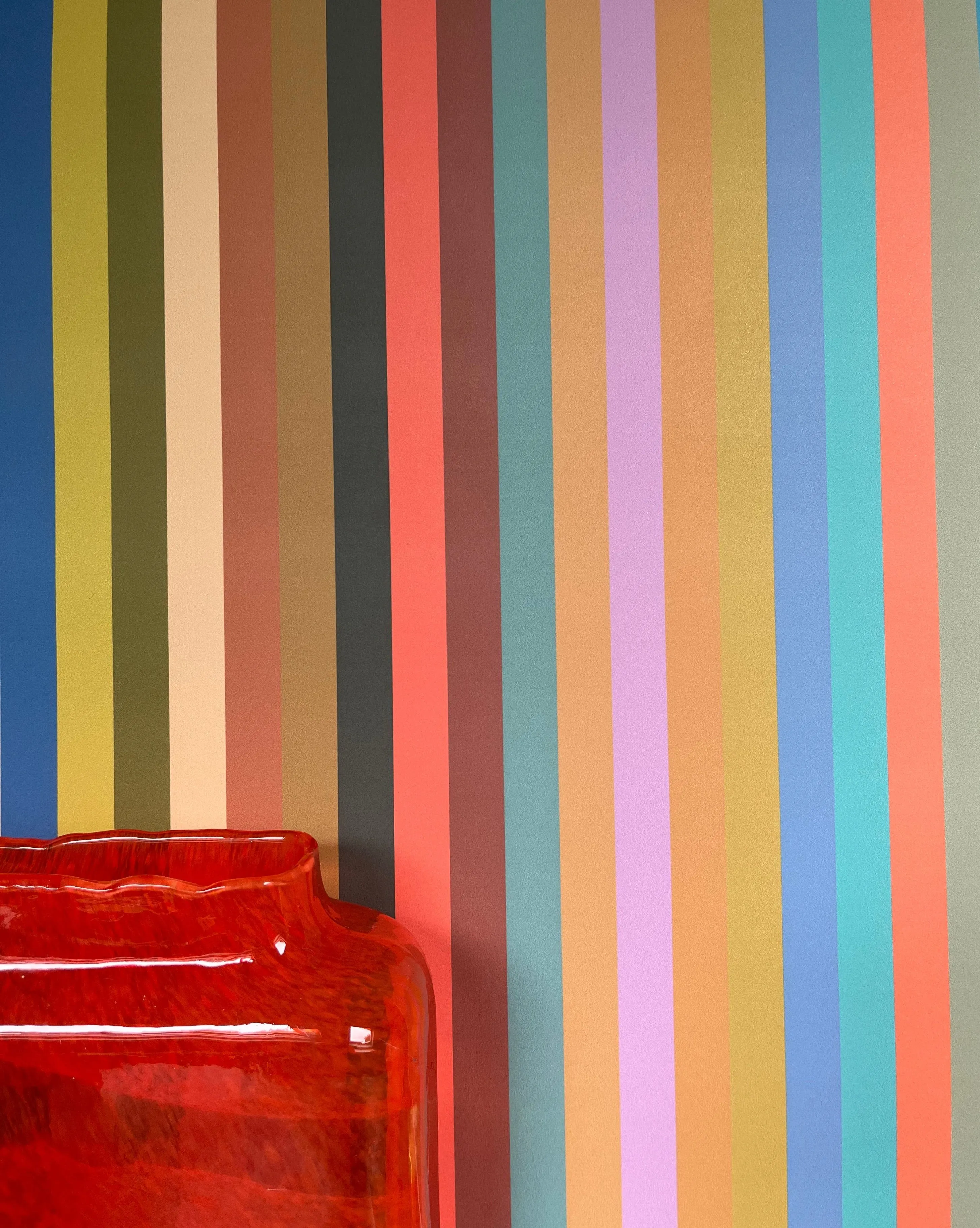 1cm Wide multi Stripe Wallpaper - Multi Bright Coral