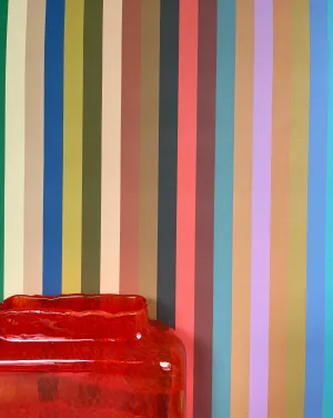 1cm Wide multi Stripe Wallpaper - Multi Bright Coral