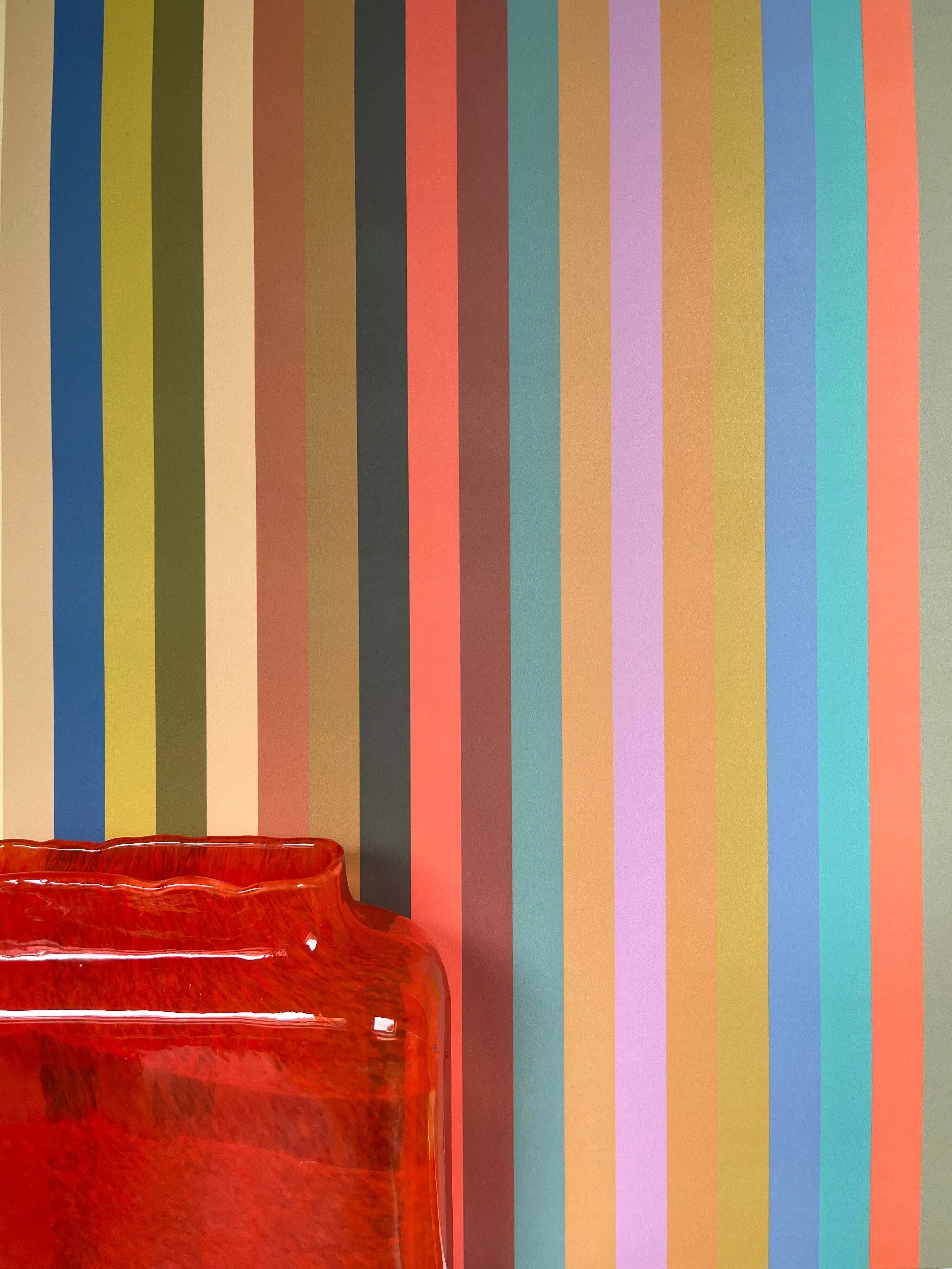 1cm Wide multi Stripe Wallpaper - Multi Bright Coral