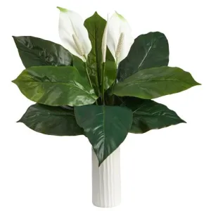 23" Mixed Spathiphyllum Artificial Plant in White Planter