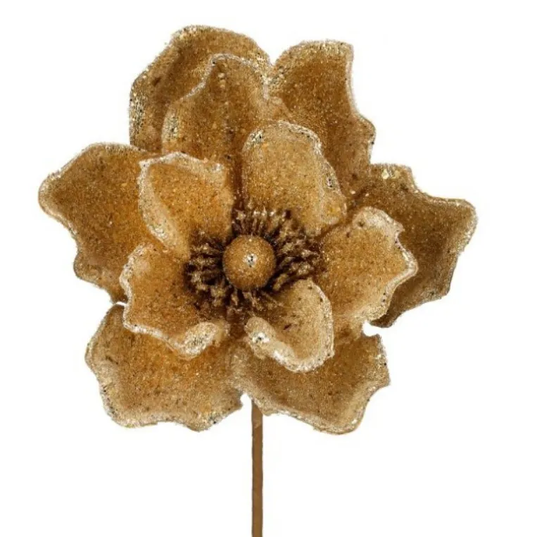 24" Micro-Beaded/Sequined Magnolia Stem (Gold)