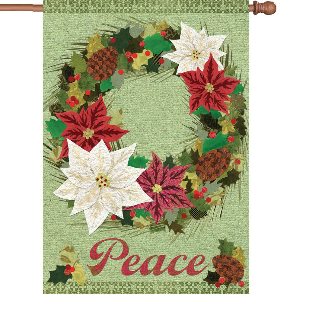 28 in. Christmas House Flag - Poinsettia Wreath