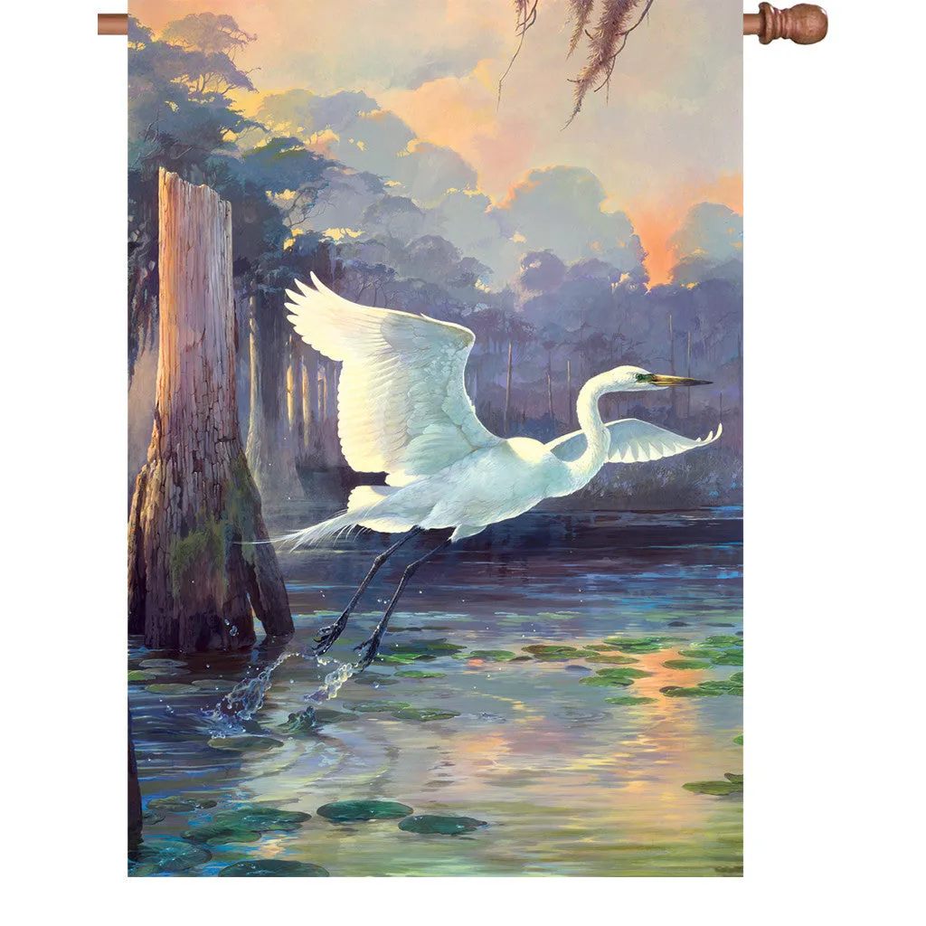 28 in. Marsh Bird House Flag - Heron Sunrise