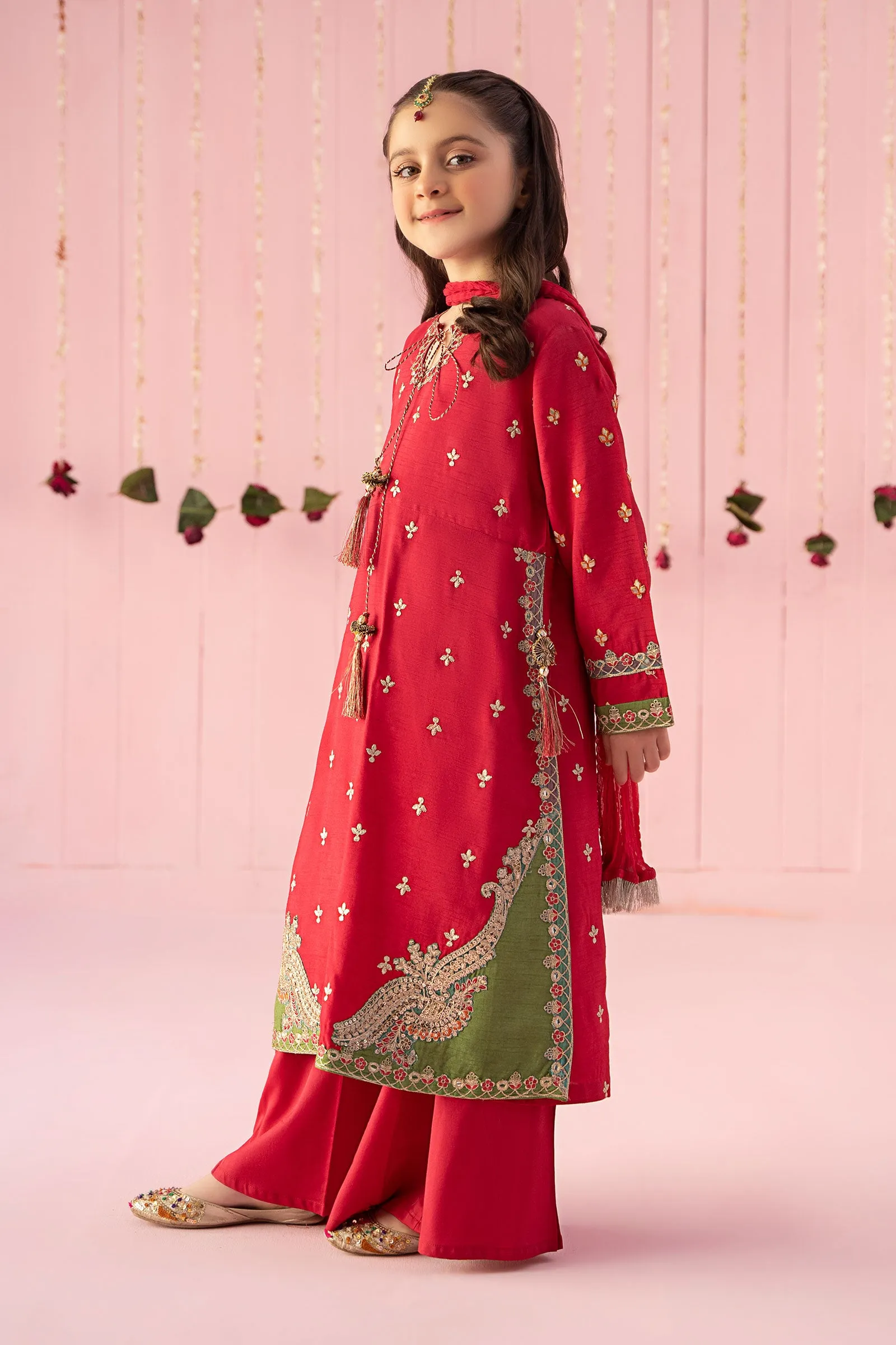 3 Piece Embroidered Raw Silk Suit | MKS-EF24-06