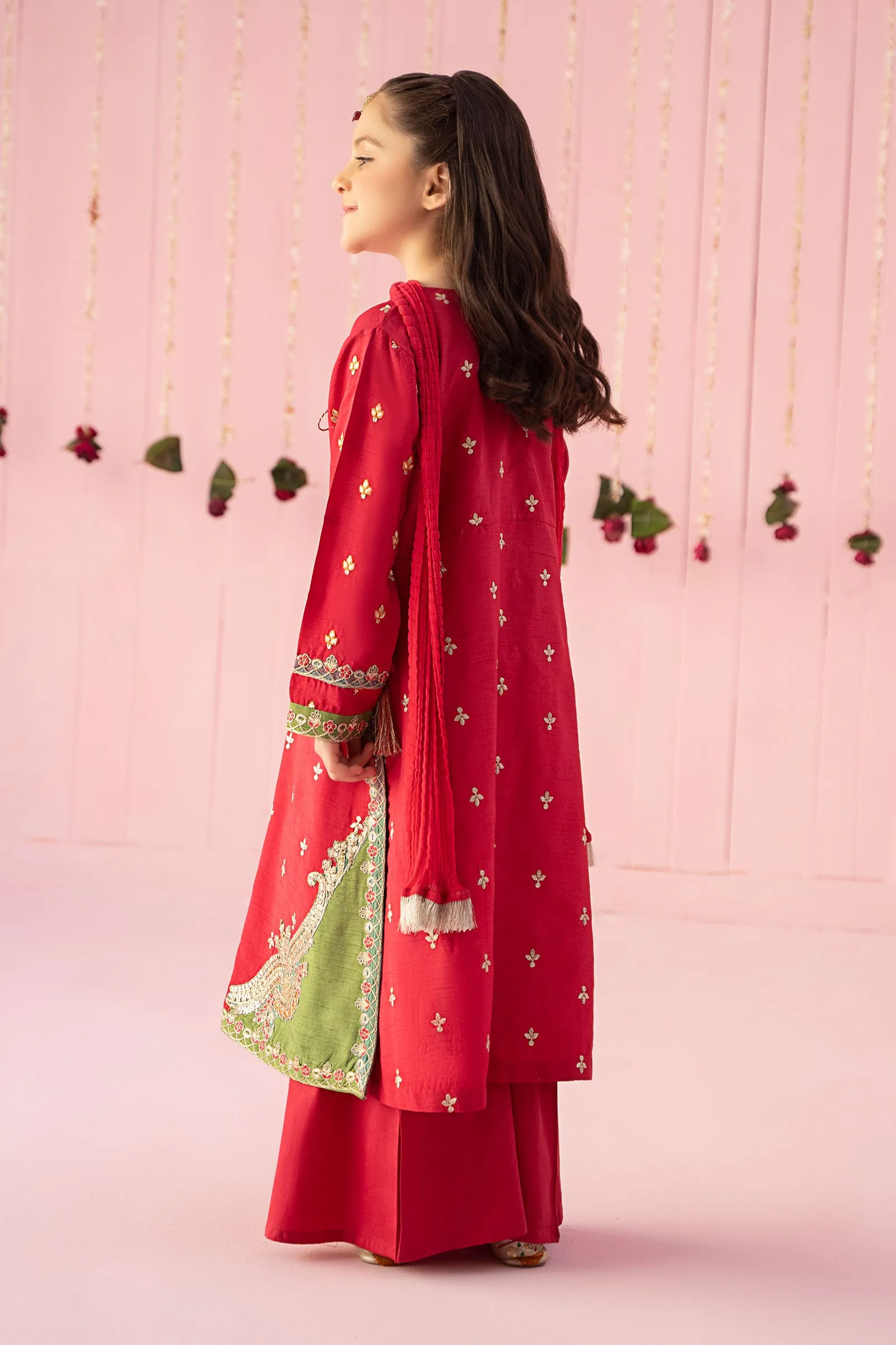 3 Piece Embroidered Raw Silk Suit | MKS-EF24-06