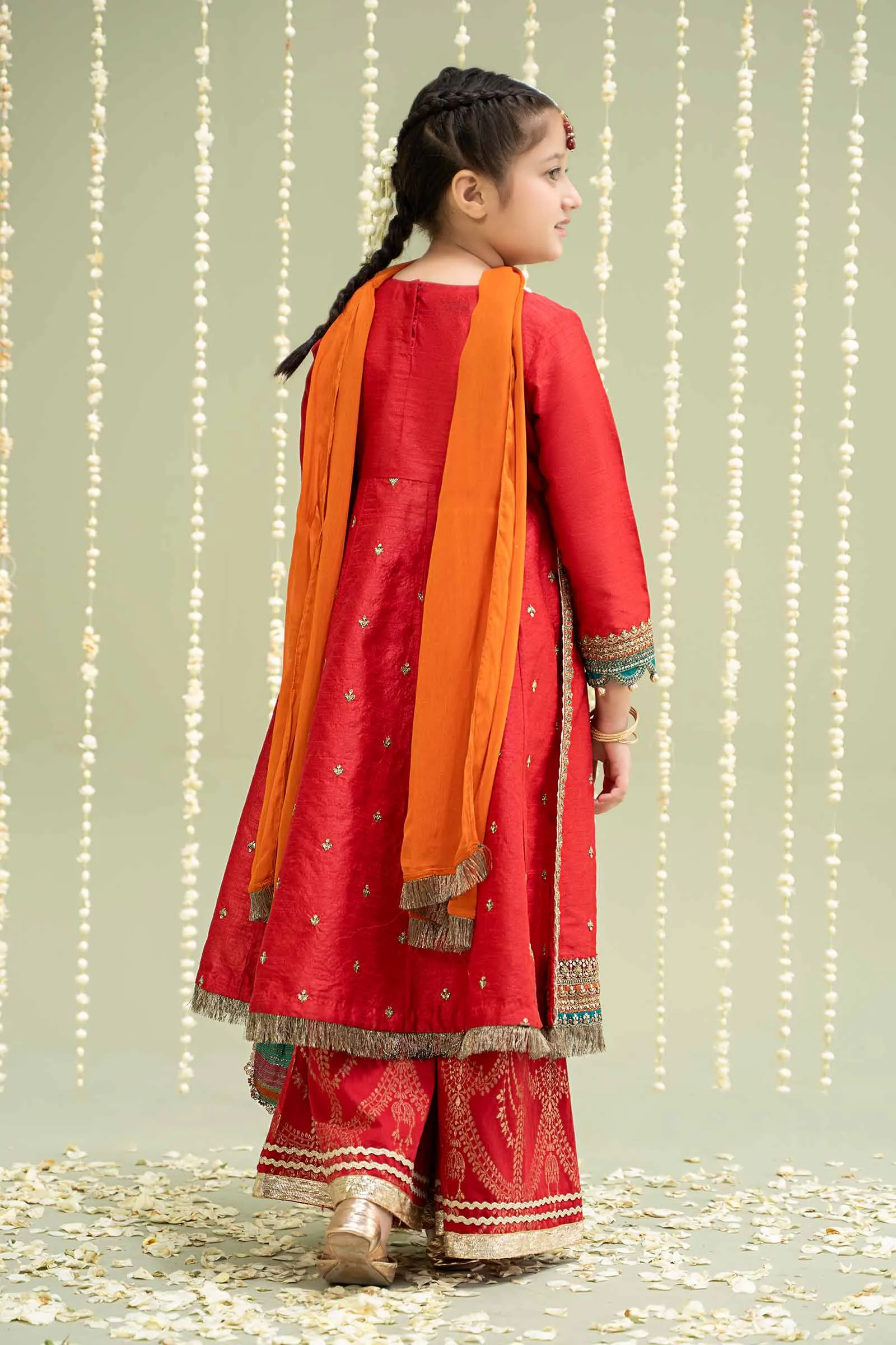 3 Piece Embroidered Raw Silk Suit | MKS-W24-02