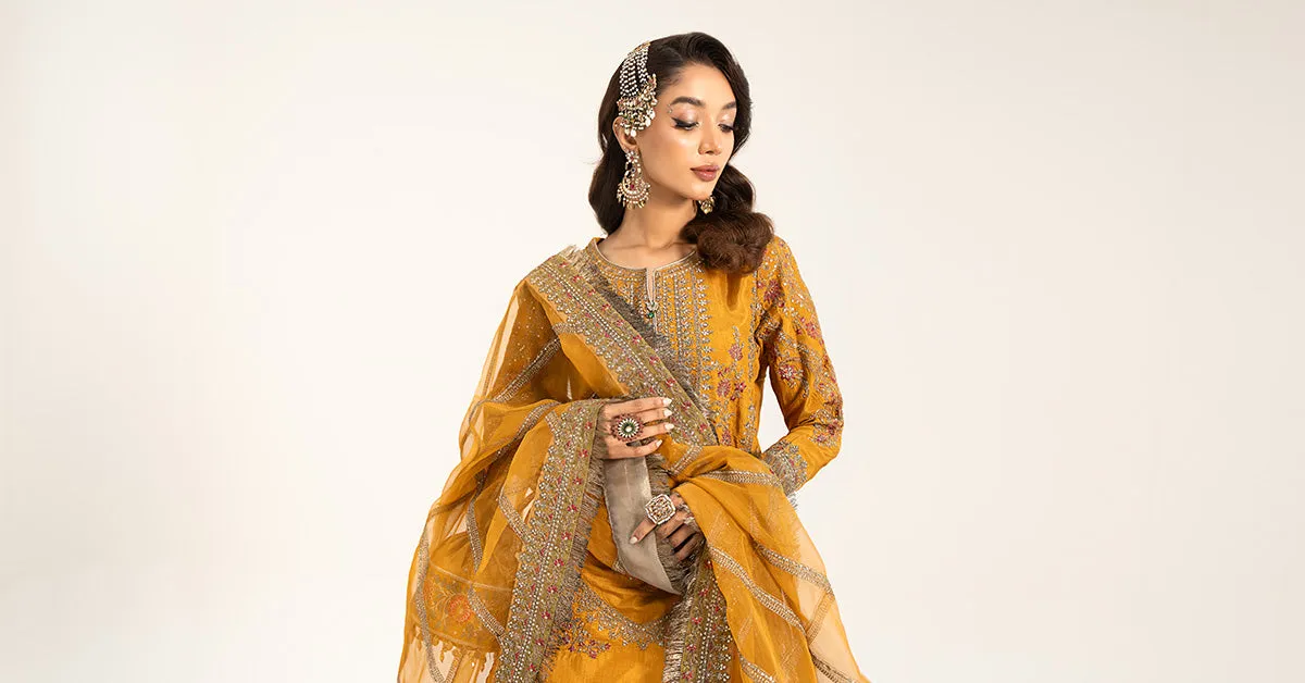 3 Piece Embroidered Raw Silk Suit | SF-W24-25