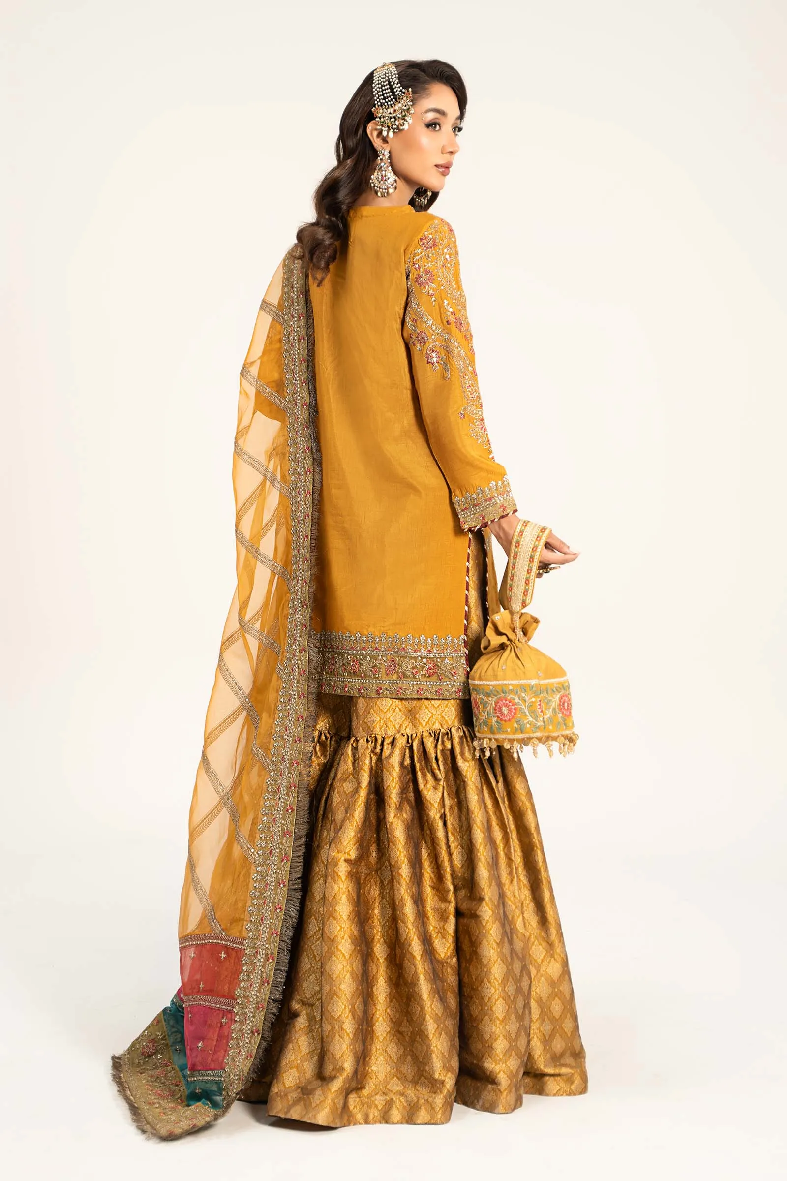 3 Piece Embroidered Raw Silk Suit | SF-W24-25