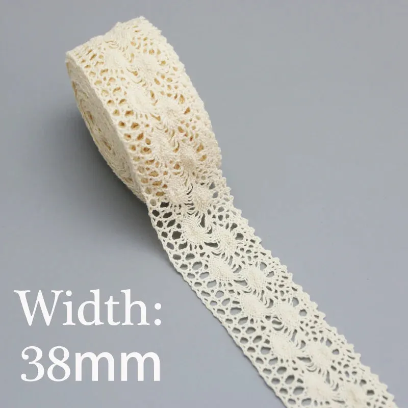 (5Meter/roll) White Beige Cotton Embroidered Lace Net Ribbons Fabric Trim DIY Sewing Handmade Craft Materials