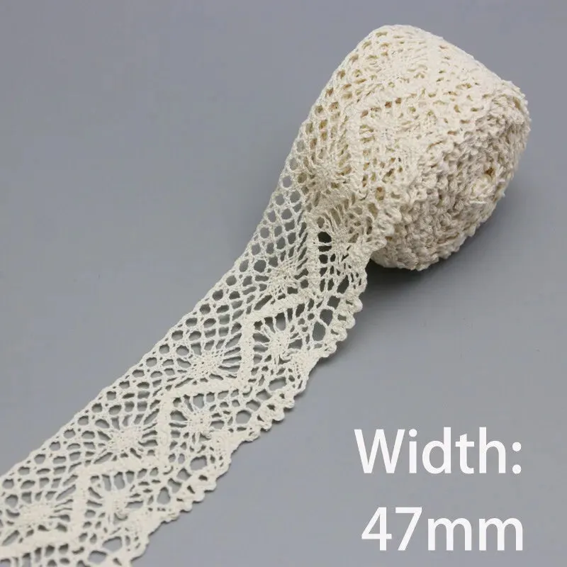 (5Meter/roll) White Beige Cotton Embroidered Lace Net Ribbons Fabric Trim DIY Sewing Handmade Craft Materials