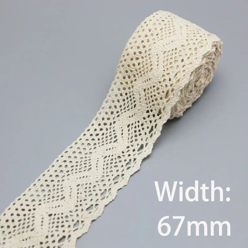 (5Meter/roll) White Beige Cotton Embroidered Lace Net Ribbons Fabric Trim DIY Sewing Handmade Craft Materials