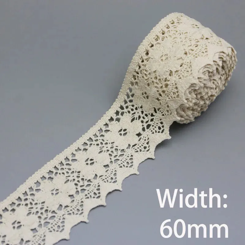 (5Meter/roll) White Beige Cotton Embroidered Lace Net Ribbons Fabric Trim DIY Sewing Handmade Craft Materials