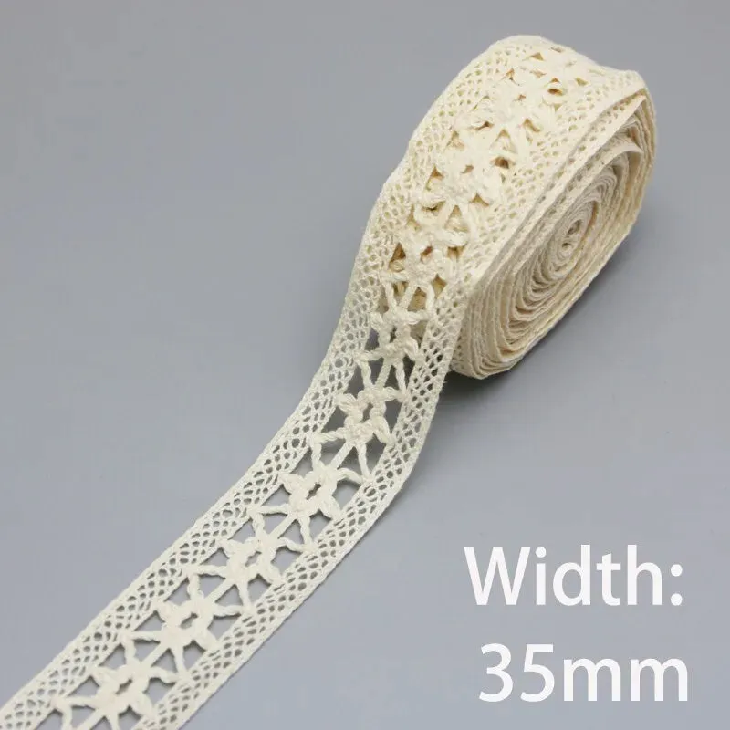 (5Meter/roll) White Beige Cotton Embroidered Lace Net Ribbons Fabric Trim DIY Sewing Handmade Craft Materials