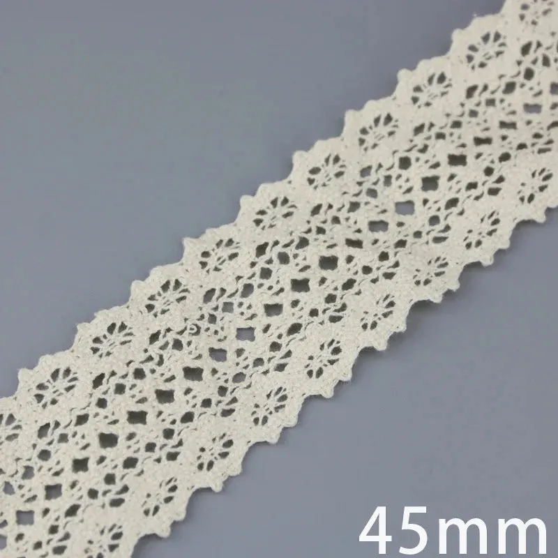 (5Meter/roll) White Beige Cotton Embroidered Lace Net Ribbons Fabric Trim DIY Sewing Handmade Craft Materials