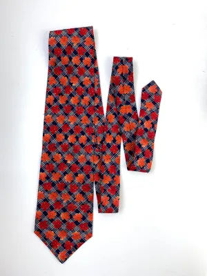 90s Deadstock Silk Necktie, Men's Vintage Navy/ Orange/ Red Floral Pattern Tie, NOS