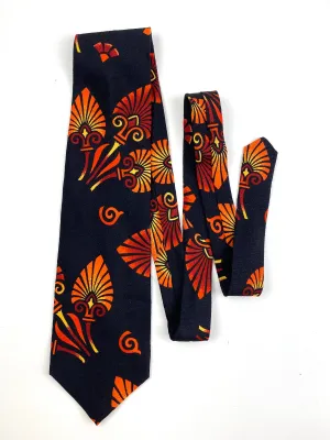 90s Deadstock Silk Necktie, Men's Vintage Orange/ Red Polynesian Tiki Pattern Tie, NOS