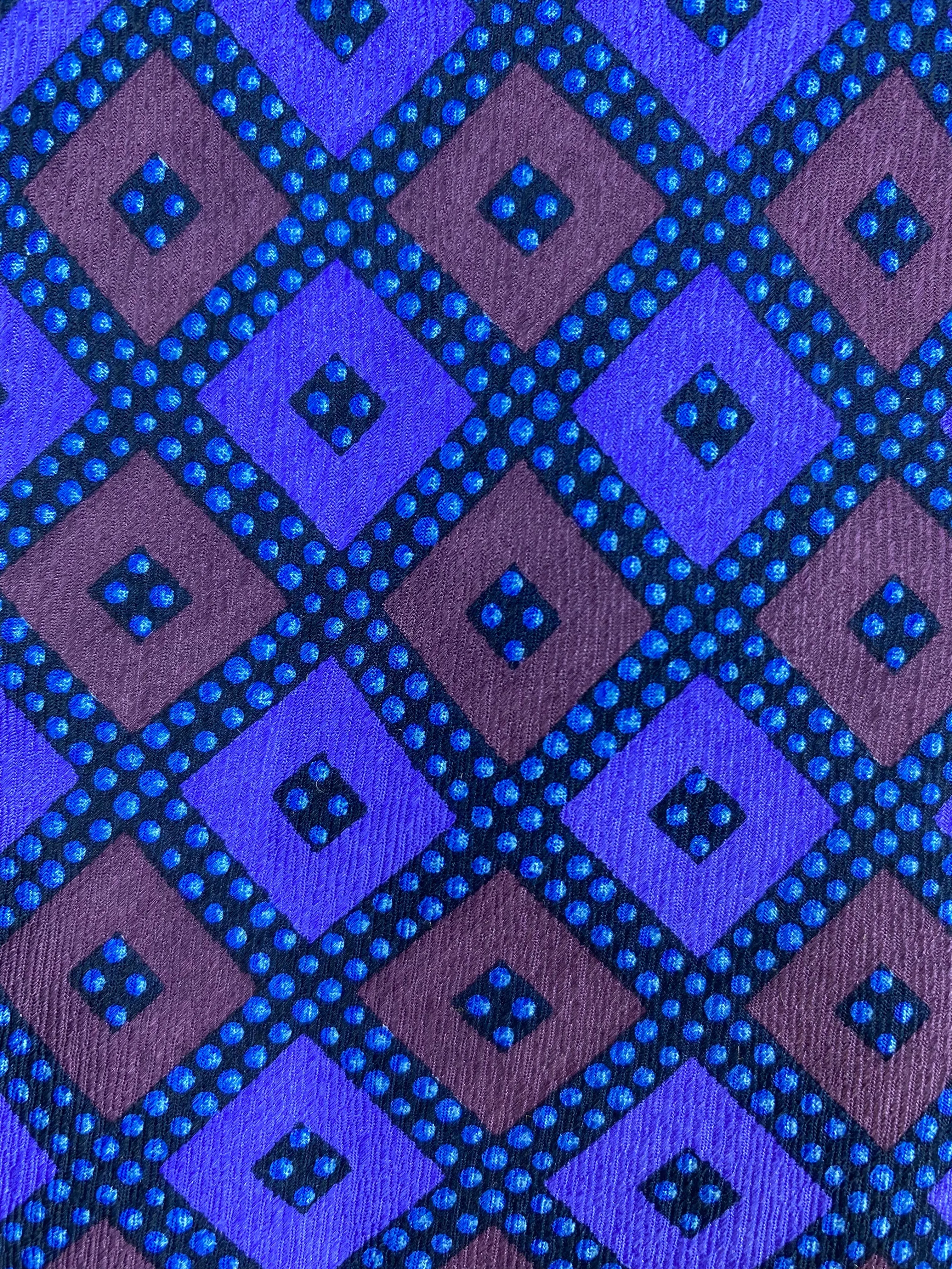 90s Deadstock Silk Necktie, Men's Vintage Purple/ Blue Check Pattern Tie, NOS