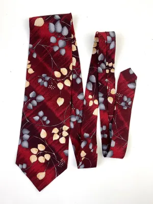 90s Deadstock Silk Necktie, Men's Vintage Wine/ Blue Botanical Pattern Tie, NOS