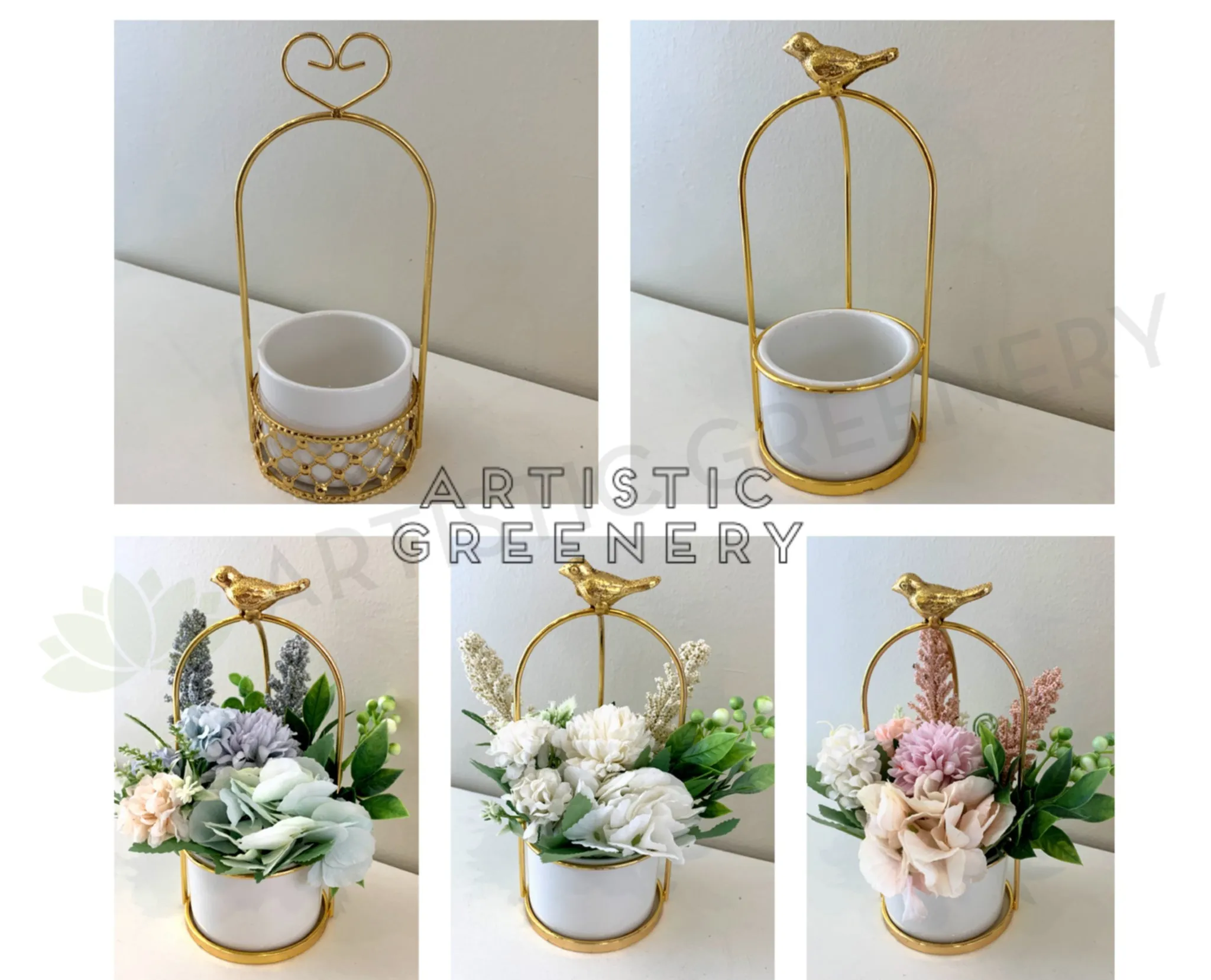 ACC0100 Small Decorative Bird Cage Style Planters (With or Without Flowers) 23cm Height