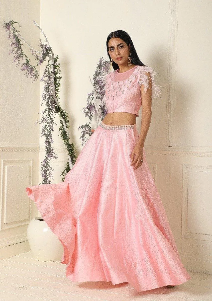 Baby Pink Short Top with Lehenga Set of 2