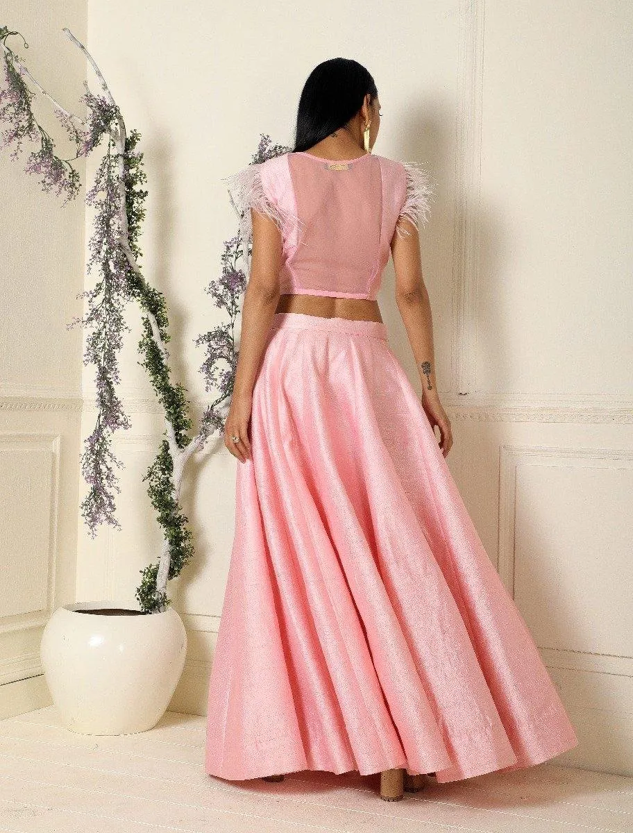 Baby Pink Short Top with Lehenga Set of 2