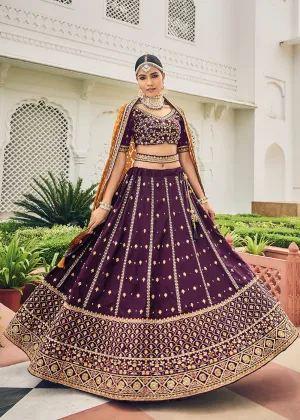 Bewitching Wine Viscose Silk Traditional Bridal Lehenga Choli