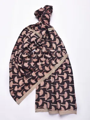 Black Floral Bagru Print Cotton Stole