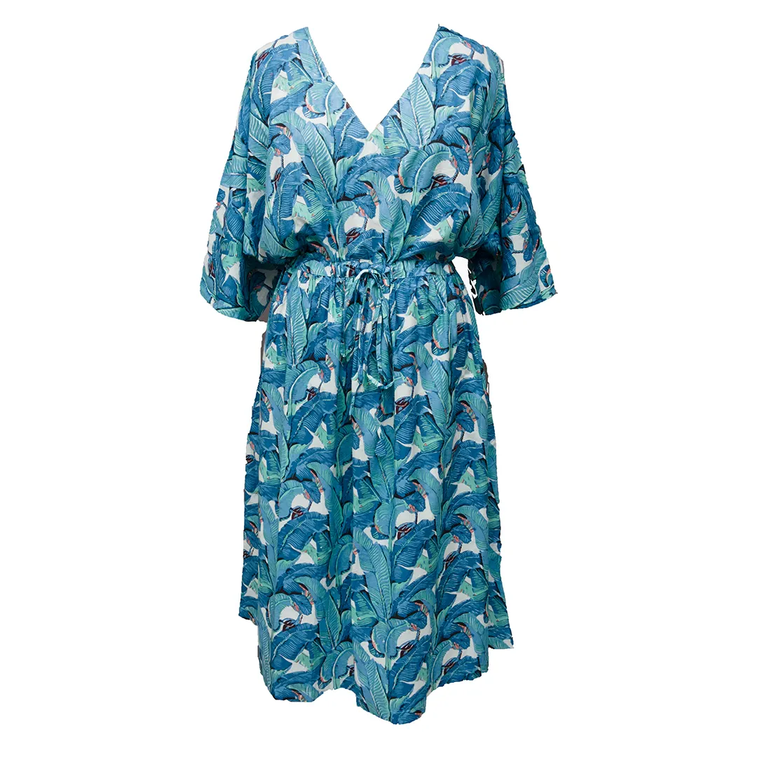 Blue Feathers Cotton Maxi Dress UK Size 18-32 M168