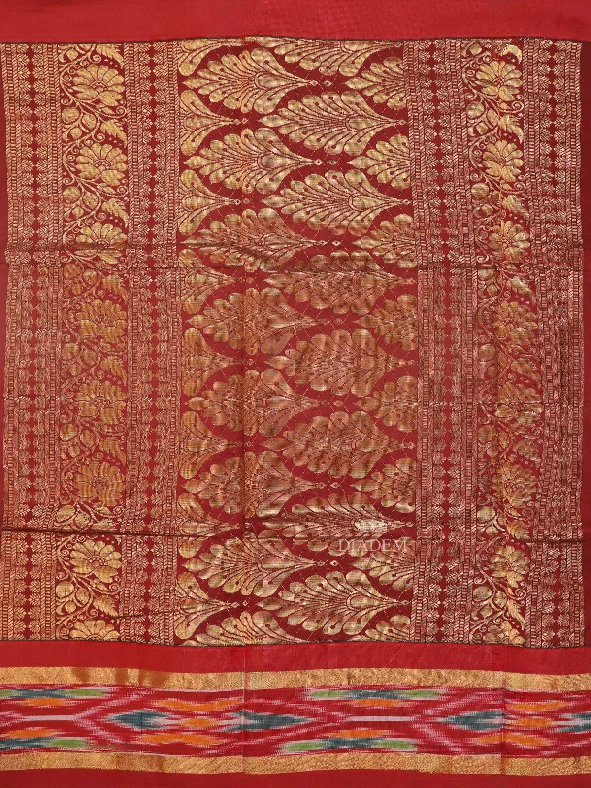 Brown Silk Cotton Saree with Paisley Motif on the Body with Ikat Designed Border