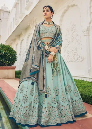 Captivating Sky Blue Viscose Silk Traditional Bridal Lehenga Choli