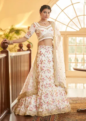 Chinon Silk White Multi Embroidered Wedding Lehenga Choli