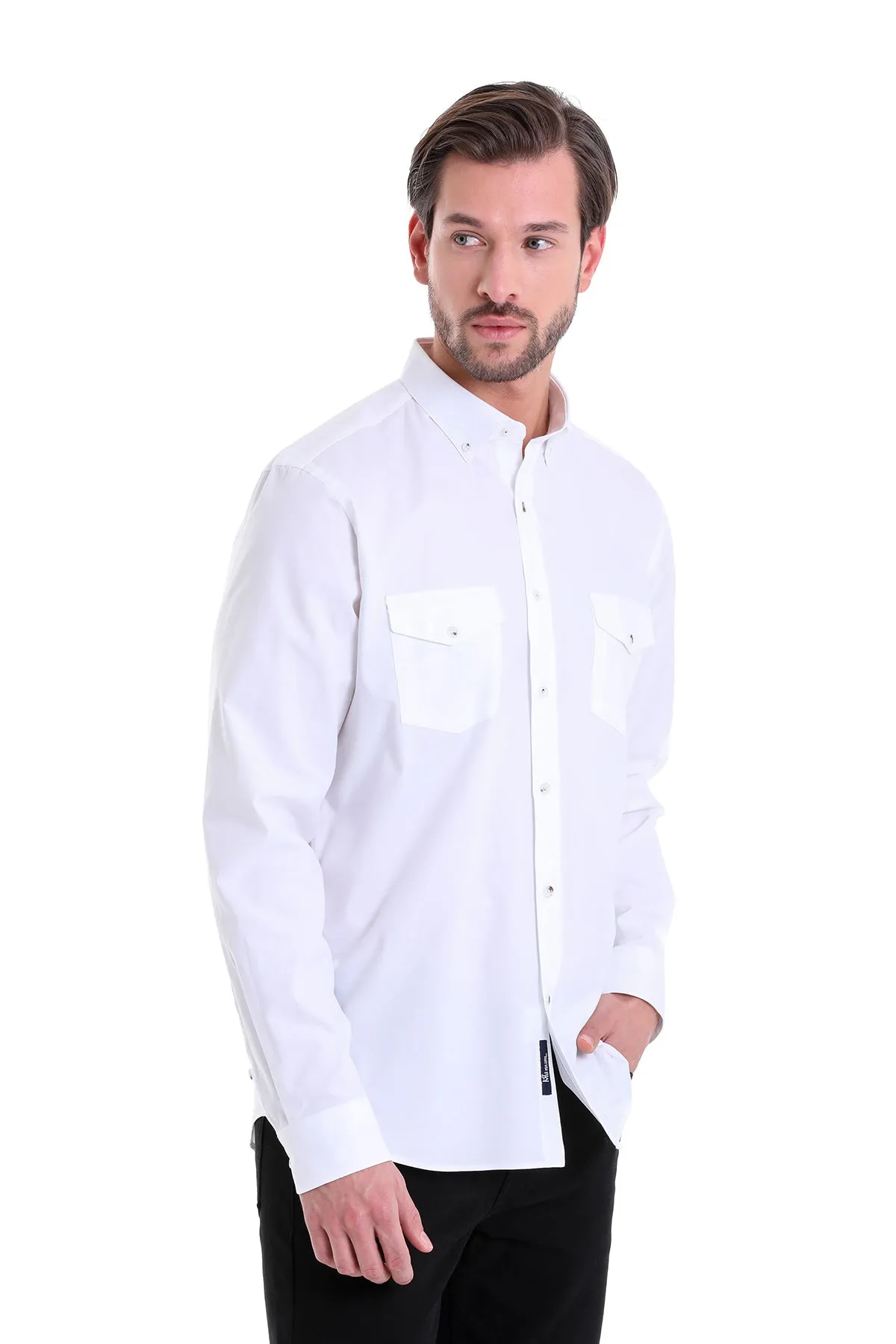 Comfort Fit Button-Down Cotton White Casual Shirt