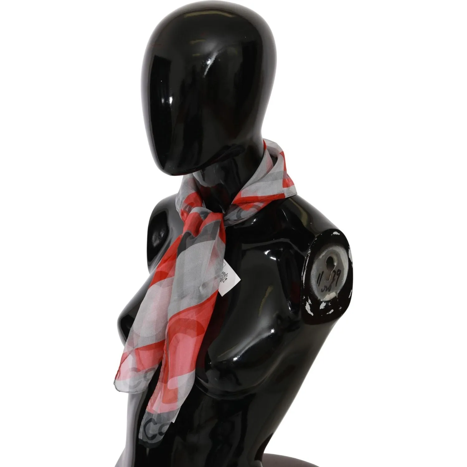 Costume National Gray Red 100% Silk Branded Scarf