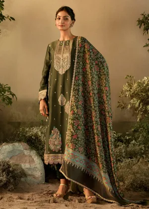 Dark Green Pure Zari Banarasi Tissue Festive Wear Salwar Suit