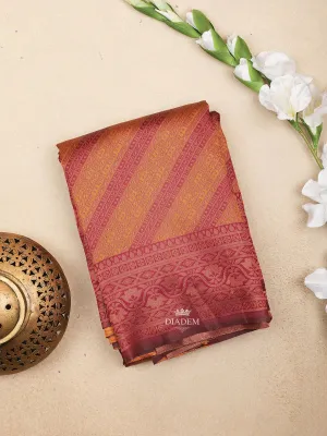 Dark pink Art Silk Saree with Neli Stripes Pattern on the Body with Matching Zari Border