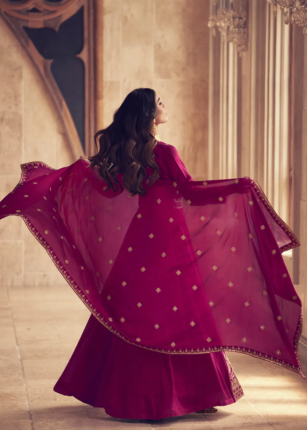 Designer Magenta Pink Silk Floor Length Anarkali Suit