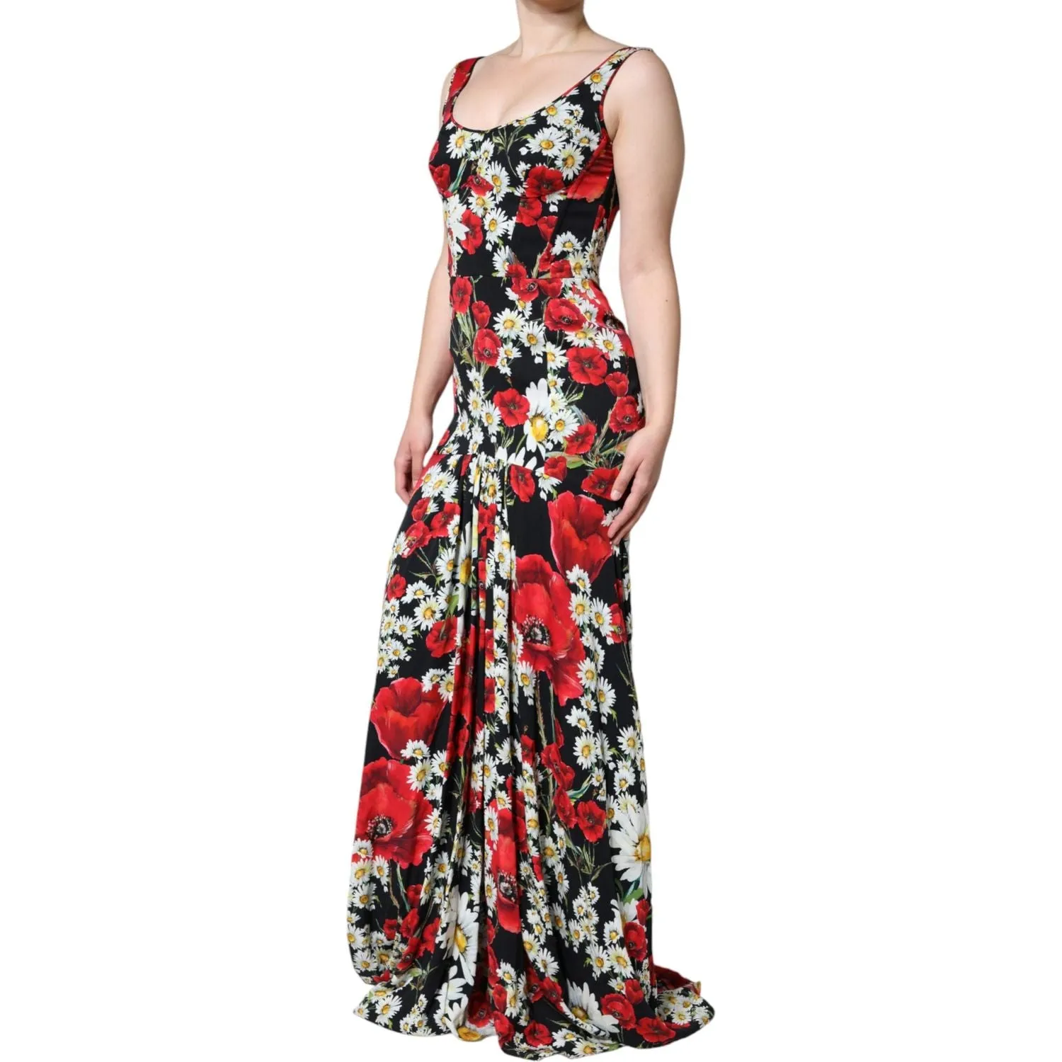 Dolce & Gabbana Black Floral Silk Sleeveless Long Gown Dress