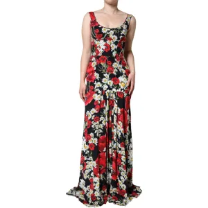 Dolce & Gabbana Black Floral Silk Sleeveless Long Gown Dress