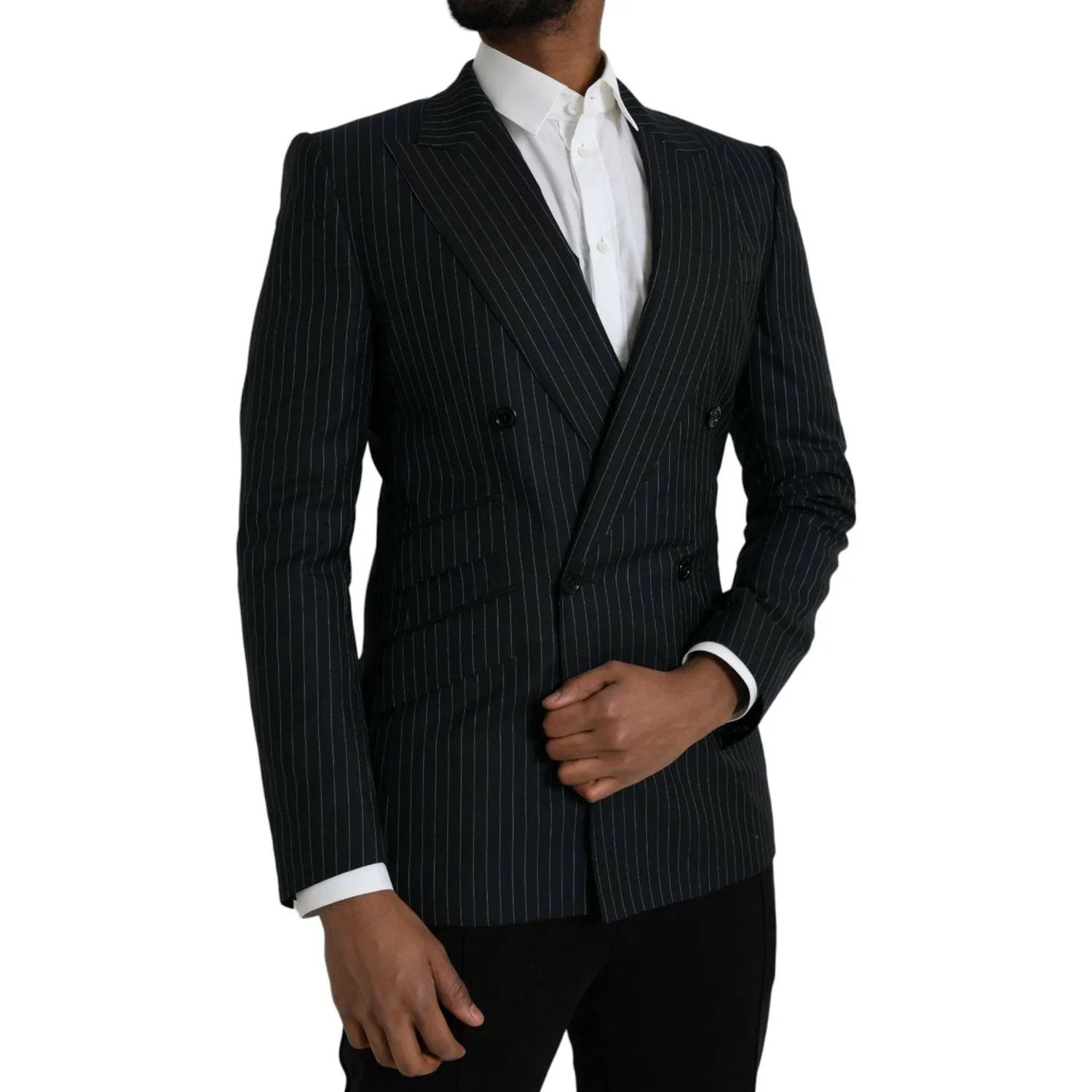 Dolce & Gabbana Black Stripe SICILIA Double Breasted Coat Blazer