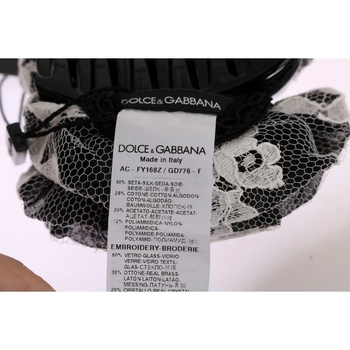 Dolce & Gabbana Elegant Black & White Floral Lace Crystal Hair Claw