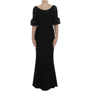 Dolce & Gabbana Elegant Black Floral Lace Maxi Dress